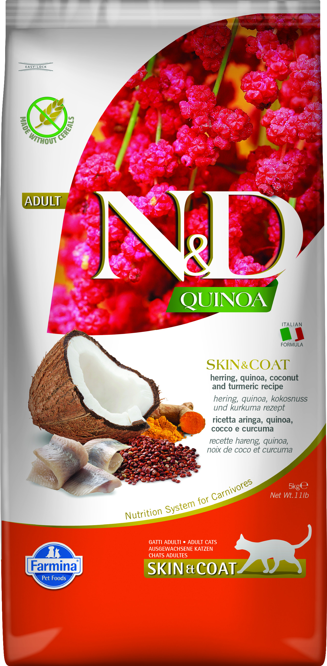 N&D GF Quinoa CAT Skin&Coat Herring & Coconut 5 kg