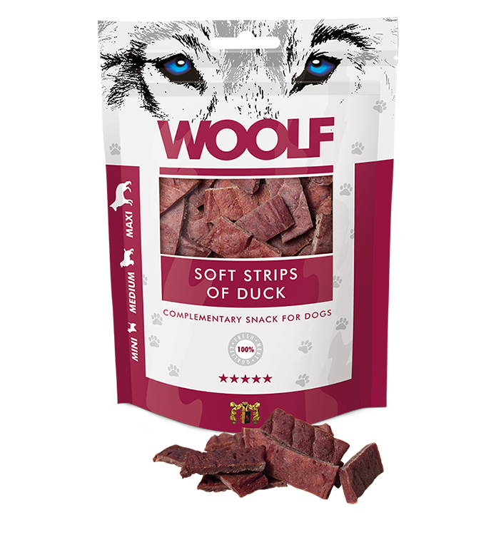 WOOLF pochoutka soft strips of duck 100g