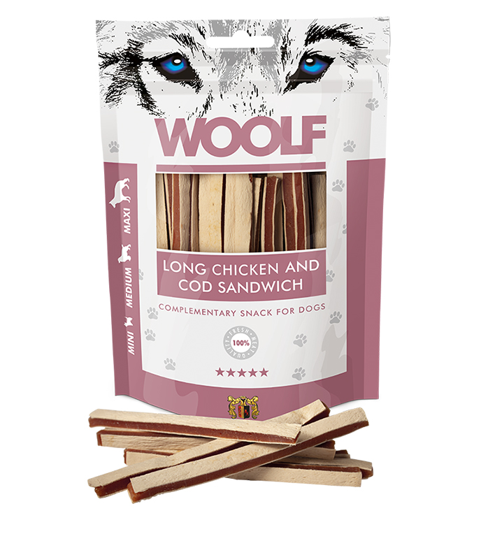 WOOLF pochoutka soft chicken, cod sandwich long 100g