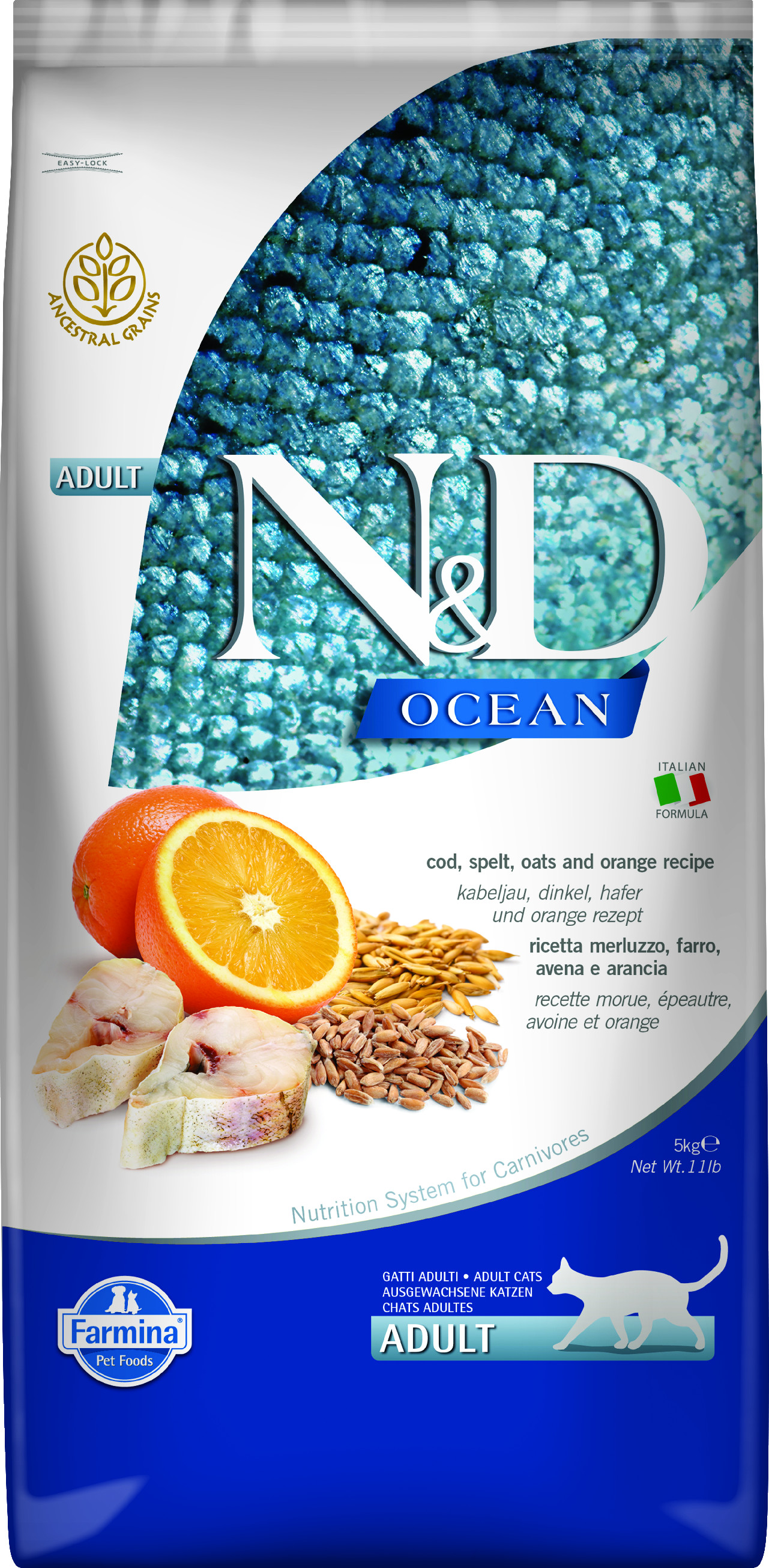 N&D OCEAN LG CAT Adult Codfish & Orange 5 kg
