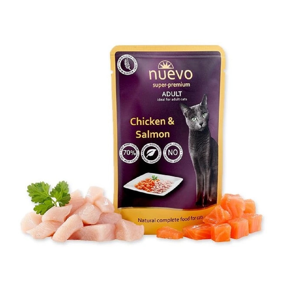 NUEVO kočka kapsa adult kuře a losos 85g
