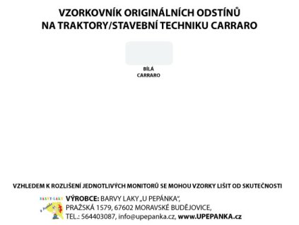BARVY NA TRAKTORY CARRARO BÍLÁ Originální odstín BÍLÁ 2-K Polyuretan, SET s tužidlem (Velikost 1,25kg SET s tužidlem)