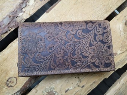 Dámská kožená peněženka, hnědá se vzorem