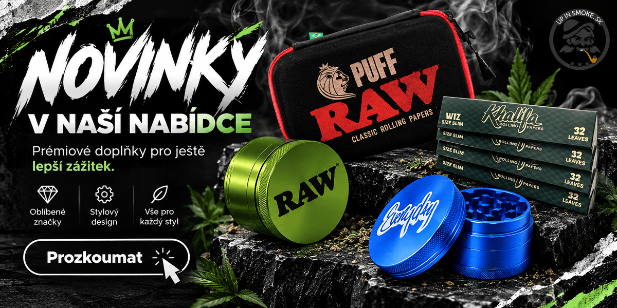 Novinky na Up in Smoke – RAW a Khalifa balicí papírky, drtičky a kuřácké příslušenství na Upinsmoke.cz