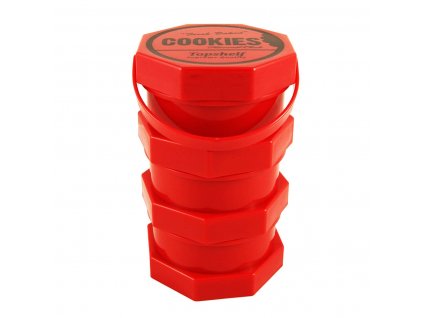 upinsmoke cookies red stacked plastic containers