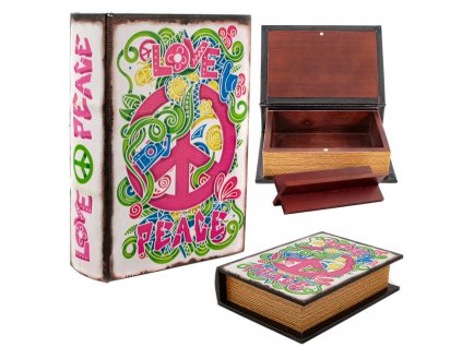 upinsmoke stash book wooden storage box small love peace LRG