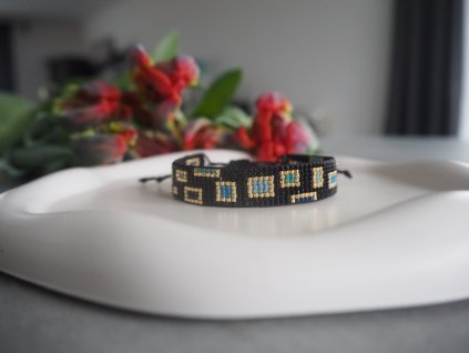 tkany miyuki naramek geometry cerno modro zlaty 3