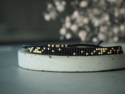 damsky rucne tkany naramek delicate black cerno zlaty set 1