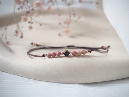 snurkovy mineralni naramek dvojita snurka rodonit tygri oko ocel 1