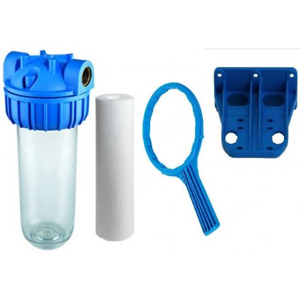 Průhledná nádoba filtru 10"x2,5" s filtrační vložkou 0,1 mik. včetně držáku a klíče