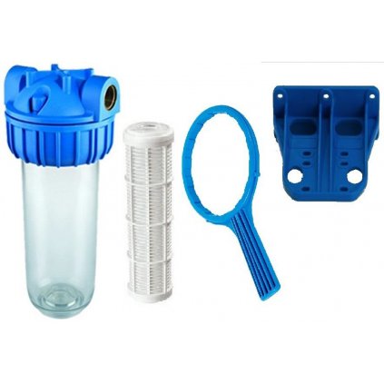 Průhledná nádoba filtru 10"x2,5" s filtrační sítkovou vložkou 50 mik. včetně držáku a klíče