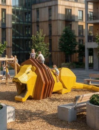 Tenhle lev nekouše. Naopak – láká ke hře. Děti po něm lezou, schovávají se v něm a vymýšlí si vlastní dobrodružství....