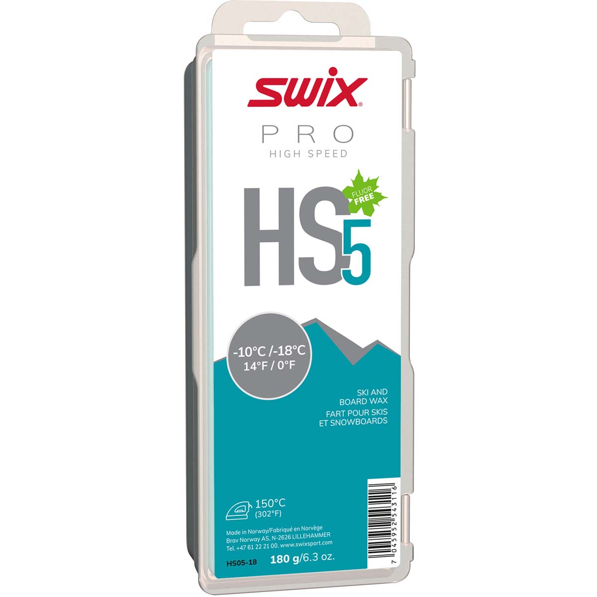 Skluzný vosk Swix High Speed, HS5 tyrkysový, -10°C/-18°C,180g
