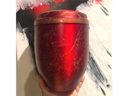 Červená žíhaná zlatem hliníková urna