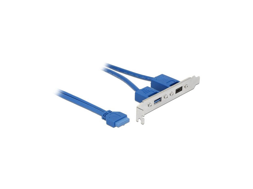 Delock Záslepka 1 x 19 pin USB 3.2 pin konektor samice interní > 1 x USB Type-C samice + 1 x USB Typ-A samice externí