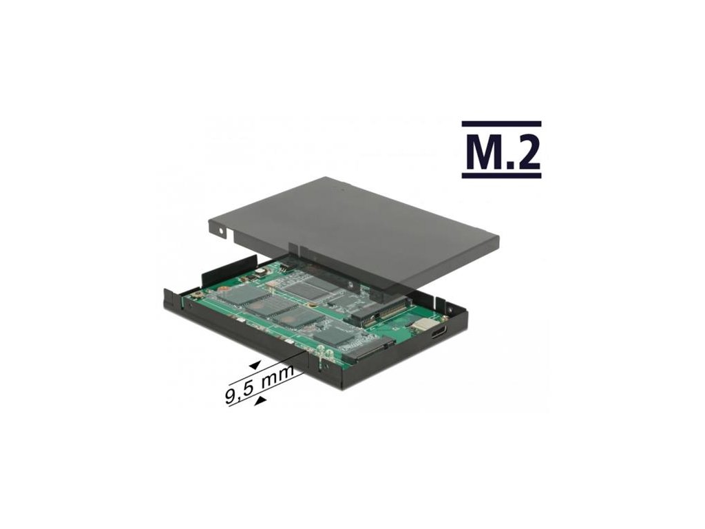 Delock 2.5” Převodník USB 3.2 Gen 2 USB Type-C samice > M.2 + mSATA s pouzdrem 9,5 mm