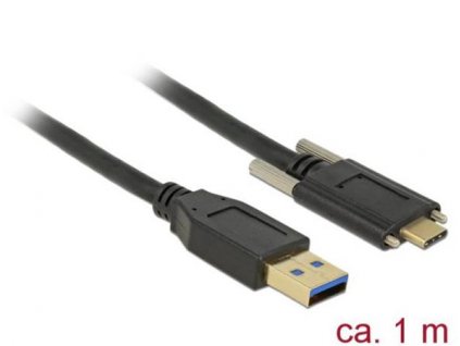 Delock Kabel SuperSpeed USB 10 Gbps (USB 3.2 Gen 2) Type-A samec > USB Type-C samec se šrouby po stranách 1 m černý
