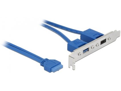 Delock Záslepka 1 x 19 pin USB 3.2 pin konektor samice interní > 1 x USB Type-C samice + 1 x USB Typ-A samice externí