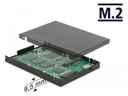 Delock 2.5” Převodník USB 3.2 Gen 2 USB Type-C samice > M.2 + mSATA s pouzdrem 9,5 mm