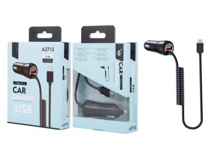 Aligator Nabíječka do auta PLUS A2712 , 1xUSB 2,4A a pevným datovým kabelem USB-C