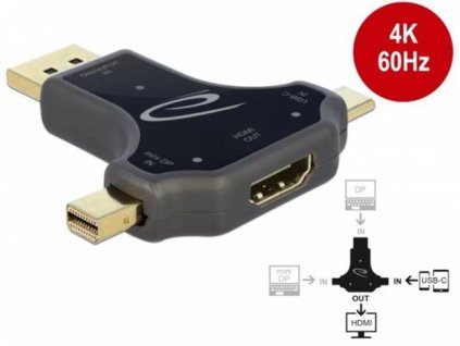 Delock Adaptér monitoru „tři v jednom“ se vstupem USB-C / DisplayPort / mini DisplayPort a výstupem do HDMI s rozlišení