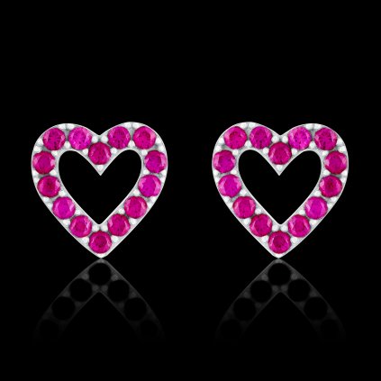 USHI® náušnice HEART PINK - stříbrné Ag 925/1000 (1,63g)