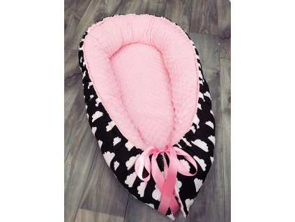 Hnízdečko MRÁČKY ČERNÉ/světle růžový plyš