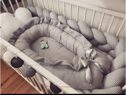 Copánkový mantinel - šedá vaflová látka