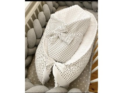 Komplet - puntík černý na bílé / bílý minky plyš