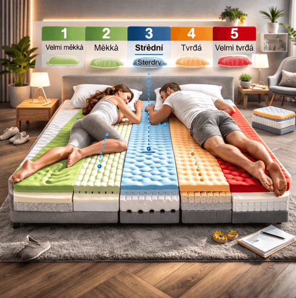 Jakou tvrdost matrace zvolit? Vysvětlení tvrdosti 1–5.
