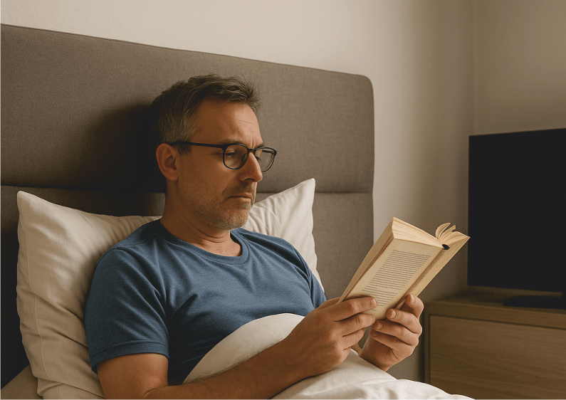 Zásady správné polohy při čtení nebo sledování televize v posteli