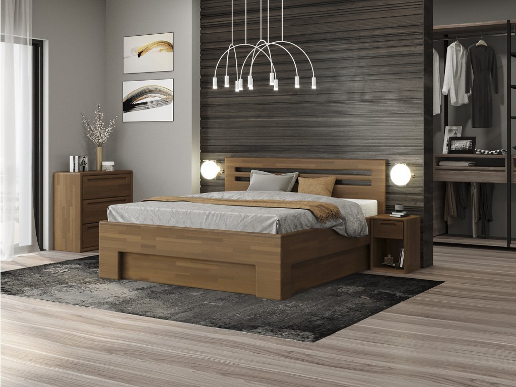 Dřevěná postel z masivu SHEILA s úložným prostorem buk | USNU.cz