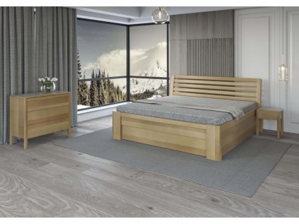 Dřevěná postel z masivu MINEROS LUX s úložným prostorem buk | USNU.cz