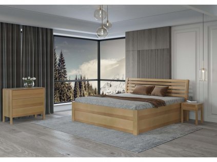 Dřevěná postel z masivu MINEROS s úložným prostorem dub | USNU.cz