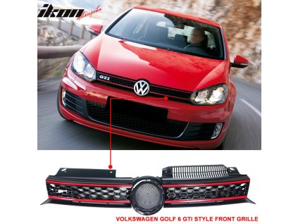 Volkswagen Golf MK6 2010-2014 Mriežka masky chladiča GTI v čiernej a červenej farbe s logom ABS