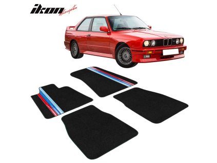 BMW 3 Series Coupe 1984-1991 Textilní koberce 4dílná sada černá s třemi proužky, nylon