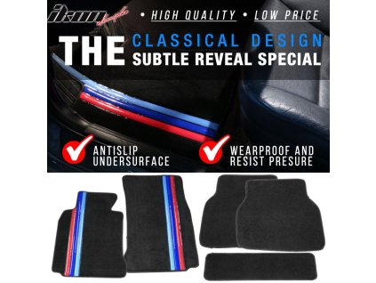 BMW E39 5-Series 1997-2003 Textilní koberce nylon černá s třemi proužky