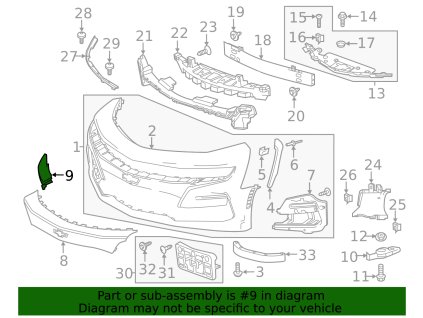 Chevrolet Camaro 6.gen Vnější rámeček mřížky na straně spolujezdce s povrchovou úpravou 84112278, 84522379, 84627834