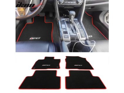 Honda Civic 4-Door 2016-2021 Tesxtilní koberce 4dílná sada černá s červeným lemem a logem FC