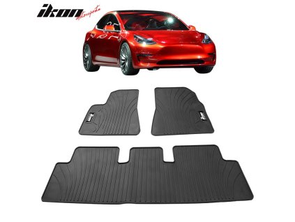 Tesla Model 3 2017-2023 Gumové koberce 3dílná sada černá