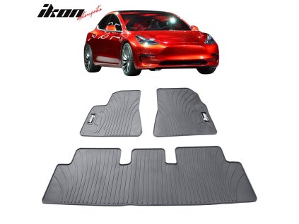 Tesla Model 3 2017-2023 Gumové koberce 3dílná sada šedá