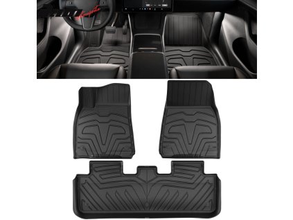 Tesla Model Y 2020-2024 Tappetini in gomma set da 3 pezzi TPE 3D nero