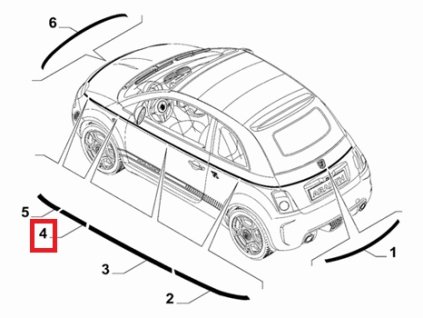 Abarth 500 Ozdobná lepící páska levá bílá 735525090