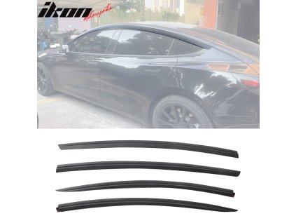 Osłony okienne typu Tape-on do Tesla Model 3 ABS 4 szt. 2017-2023 Deflektory okienne styl Tape on ABS matowa czerń druk z włókna węglowego