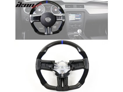 Ford Mustang 2010-2014 Volant černá s modrým prošitím modrým indikátorem a syntetickým semišem uhlíkové vlákno