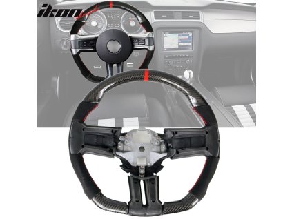 Ford Mustang 2010-2014 Volant uhlíkové vlákno s červeným kroužkem a syntetickým semišem a indikátorem