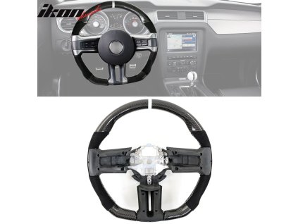 Ford Mustang 2010-2014 Volant černá s bílým prošitím bílým indikátorem a syntetickým semišem uhlíkové vlákno