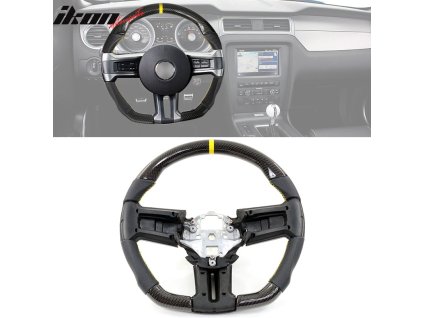 Ford Mustang 2010-2014 Volant černá se žlutým prošíváním žlutou perforovanou kůží s indikátorem uhlíkové vlákno