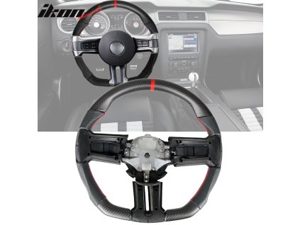 Ford Mustang 2010-2014 Volant červený kroužek perforovaná kůže matné uhlíkové vlákno