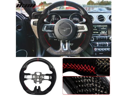 Ford Mustang 2015-2017 Volant černá s červeným prošíváním červeným kroužkem CF se syntetickým semišem